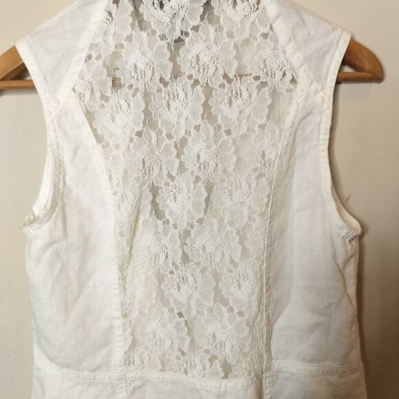 INC International Concept Linen Vest Open Front Lace Trim - Picture 10 of 11